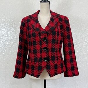 Coldwater Creek Women’s Petite 12 Red Black Plaid Jacket Blazer